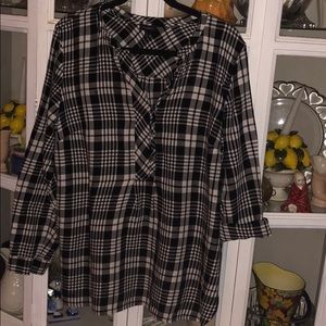 Talbots Black and White Tartan Plaid Smock Blouse